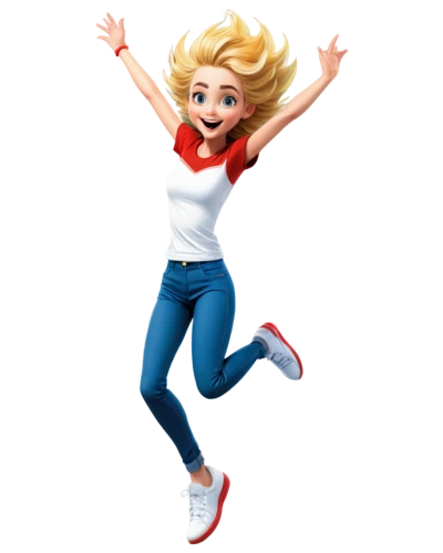 derivable,little girl running,adrien,leap for joy,jeans background,jubilant,jubilance,jumpiness,cute cartoon image,cute cartoon character,innoventions,jubilation,jumping,kids illustration,3d rendered,flying girl,character animation,3d render,aliona,3d model,Illustration,Paper based,Paper Based 23
