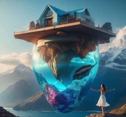 floating island,3d fantasy,cube stilt houses,fantasy picture,cube house,wonderlands,electrohome,cubic house,floating huts,imaginarium,cube sea,floating islands,world digital painting,fantasy art,dreamhouse,photomanipulation,house of the sea,shambhala,imaginationland,fantasy world,Photography,General,Realistic