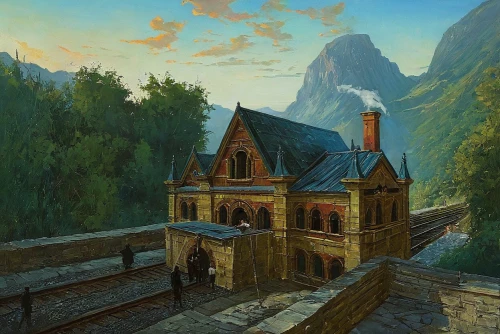 house in mountains,house in the mountains,mountain settlement,peter-pavel's fortress,nargothrond,mountain village,monastery,alpine village,riftwar,rivendell,the cabin in the mountains,seregil,castle keep,kotor,kallur,house with lake,hildebrandt,fantasy landscape,rathskeller,karakas,Conceptual Art,Fantasy,Fantasy 15