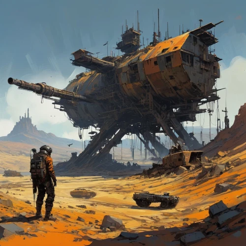 dropship,postapocalyptic,kharak,cosmodrome,wastelands,futuristic landscape,wasteland,desert planet,homeworld,sci - fi,gas planet,scifi,sci fi,sci fiction illustration,battletech,dreadnought,sulaco,post-apocalyptic landscape,burov,outpost,Conceptual Art,Sci-Fi,Sci-Fi 01