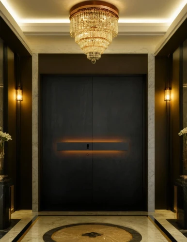 foyer,hallway,lobby,entrance hall,interior decoration,hallway space,entryway,hotel hall,enfilade,interior decor,corridor,metallic door,luxury bathroom,entranceway,levator,art deco,rotana,ballroom,luxury hotel,elevators