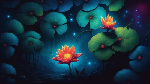 diwali wallpaper,water lotus,fairy lanterns,lanterns,diwali background,mid-autumn festival,lotuses,pond flower,lotus on pond,krathong,lotus,waterlily,digital painting,flame flower,fireflies,forest flower,blooming lotus,flower painting,fairy forest,nuphar,Illustration,Realistic Fantasy,Realistic Fantasy 25