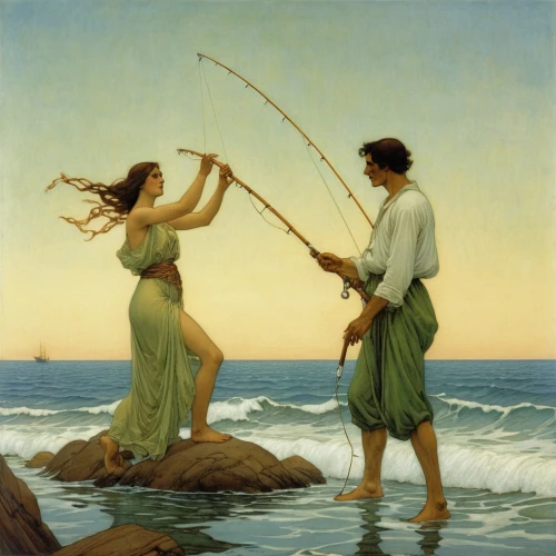 anglers,kupala,waterhouse,margetts,fishing,pescadores,dossi,margetson,mcginnis,nereids,fishermens,fisherwoman,people fishing,telemachus,fishing classes,angling,bow and arrows,nasmith,young couple,fisher,Illustration,Retro,Retro 01
