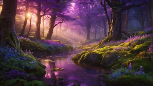 fairy forest,purple landscape,fairytale forest,enchanted forest,elven forest,fantasy landscape,fantasy picture,fairy world,fairyland,forest of dreams,forest landscape,nature background,forest background,purple wallpaper,forest glade,nature wallpaper,elfland,fairy village,landscape background,faery,Photography,General,Commercial