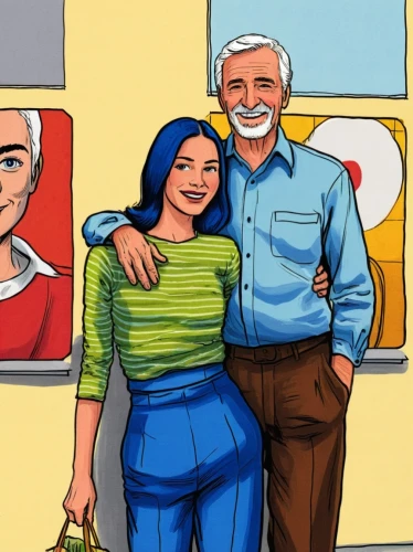 storycorps,jli,grandparents,supercouples,excelsiors,mother and grandparents,elderly couple,parents,sealab,old couple,oddparents,senderens,retro cartoon people,cartoon people,pop art people,mother and father,mom and dad,pareja,supercouple,pop art background,Illustration,American Style,American Style 13