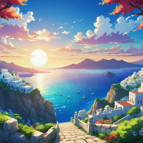 landscape background,summer background,full hd wallpaper,machico,cartoon video game background,beautiful wallpaper,hoenn,french digital background,cliffside,fantasy landscape,maplestory,windows wallpaper,paradis,background images,meteora,fantasy picture,cyclades,sun and sea,ocean paradise,senkaku,Illustration,Japanese style,Japanese Style 03