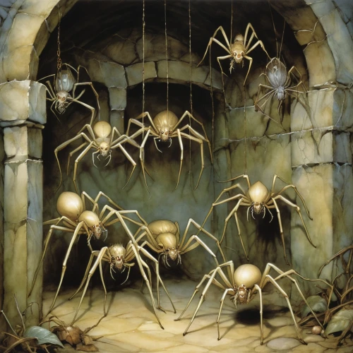 harvestmen,shelob,arachnids,spiders,spiderhunters,bacteriophages,lolth,prospal,illithids,karakhanids,beholders,spiderlings,opiliones,spider the golden silk,nidaros,spider network,asm,theridiidae,tarantulas,arachnid,Illustration,Realistic Fantasy,Realistic Fantasy 14