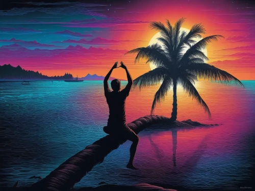 yoga silhouette,sun salutation,palm tree silhouette,luau,dance silhouette,tropicalia,silhouette dancer,hula,neon body painting,palm tree vector,vinyasa,kahuna,kanaloa,yoga mat,yoga,silhouette art,paradisus,bahama,aloha,half lotus tree pose,Illustration,Realistic Fantasy,Realistic Fantasy 25