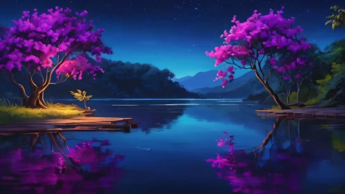 purple landscape,purple wallpaper,landscape background,nature background,evening lake,cartoon video game background,fantasy landscape,dusk background,nature wallpaper,full hd wallpaper,background colorful,windows wallpaper,3d background,beautiful wallpaper,night scene,purple background,lilac tree,beautiful lake,beautiful landscape,fairy forest,Photography,General,Cinematic