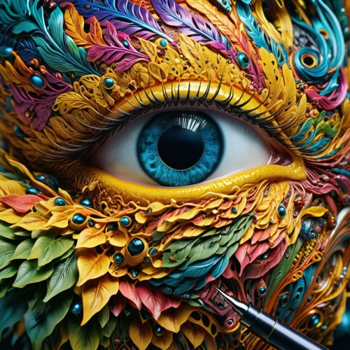 peacock eye,alebrije,masquerade,bodypainting,body painting,peacock,venetian mask,diablada,hand painting,glass painting,meticulous painting,garuda,cosmic eye,chevrier,viveros,abstract eye,eye,intricately,women's eyes,fabric painting,Photography,General,Realistic