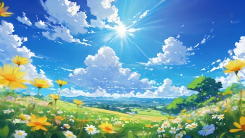 dandelion background,spring background,blooming field,springtime background,flower background,dandelion field,landscape background,sunburst background,dandelion meadow,flower field,summer background,blanket of flowers,nature background,field of flowers,flowers field,summer meadow,meadow landscape,daffodil field,wood daisy background,easter background,Illustration,Japanese style,Japanese Style 03