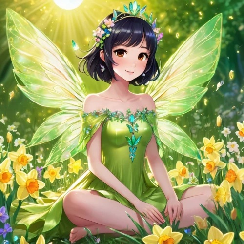 flower fairy,garden fairy,fairy,spring leaf background,aurora butterfly,spring background,butterfly background,butterfly green,tinkerbell,anjo,celebi,little girl fairy,ranka,fairies,fairy queen,faerie,rosa 'the fairy,fairy stand,himawari,fairie,Illustration,Japanese style,Japanese Style 03