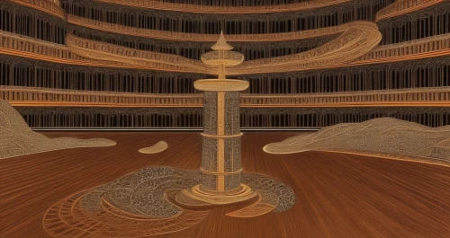 theater stage,spiral staircase,theatre stage,tulou,spiral book,orchestrion,stage design,longaberger,circular staircase,cochere,winding staircase,proscenium,viminacium,chair circle,wood structure,the court sandalwood carved,spiral,marquetry,psaltery,pendulum,Illustration,Realistic Fantasy,Realistic Fantasy 21