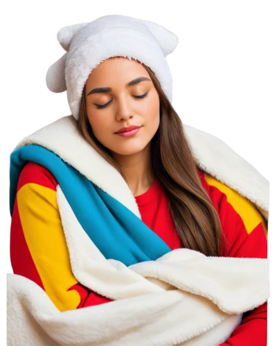 mexican blanket,swaddled,cocooning,blanketed,relaxed young girl,warm and cozy,bundled,snuggie,sleeping bag,blankie,blanketing,hibernate,girl on a white background,blanket,swaddle,blankets,cozied,wrapped up,cozying,terrycloth,Illustration,Realistic Fantasy,Realistic Fantasy 41