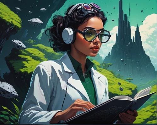 sci fiction illustration,biologist,librarian,female doctor,toxicologist,aoc,librarians,researcher,scientist,bibliographer,astrobiologist,biophysicist,bioengineer,game illustration,bioprospecting,theoretician physician,girl studying,bioscientists,biologists,gamebooks,Illustration,Realistic Fantasy,Realistic Fantasy 25