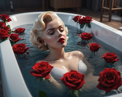 bathtub,the girl in the bathtub,valentine pin up,valentine day's pin up,with roses,bathwater,red roses,tub,water rose,red rose,scent of roses,milk bath,porcelain rose,rose petals,bathtubs,taking a bath,roses,red lips,the blonde in the river,bath,Photography,General,Sci-Fi