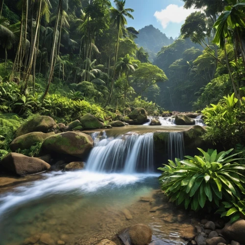 tropical forest,nature wallpaper,tropical jungle,rainforests,green waterfall,full hd wallpaper,rain forest,tropical island,tropical greens,mountain stream,nature background,rainforest,tropics,a small waterfall,neotropical,mountain spring,intertropical,flowing water,waterfalls,natural scenery,Photography,General,Realistic
