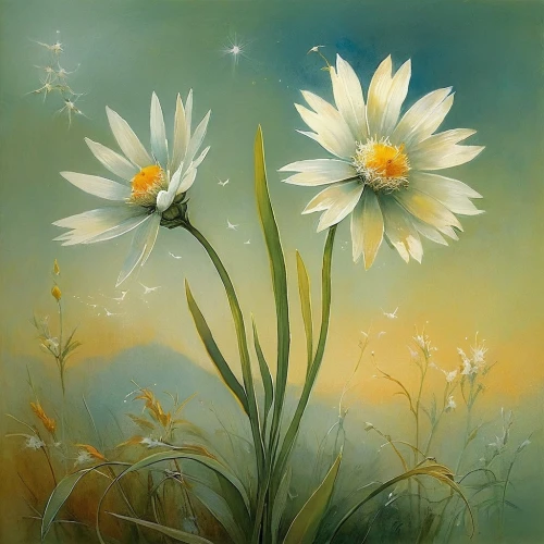 white daisies,daisy flowers,marguerite daisy,margueritte,daisies,australian daisies,sun daisies,marguerite,white cosmos,flower painting,african daisies,daisy flower,oxeye daisy,barberton daisies,blue daisies,yellow cosmos,star of bethlehem,daisylike,leucanthemum,chrysanthemum stars,Illustration,Realistic Fantasy,Realistic Fantasy 16