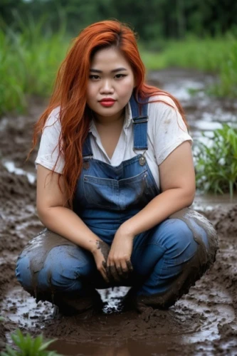 girl in overalls,farm girl,farmworker,farmer,overalls,farmhand,countrygirl,sawah,farmer in the woods,dungarees,mud,tinymud,fisherwoman,buaya,sweet potato farming,mudhole,clay soil,siti,countrywoman,muddier