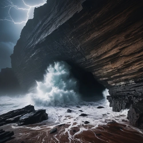 natural arch,sea caves,nature's wrath,dark beach,sea storm,natural phenomenon,rock arch,dragonstone,stormy sea,storm surge,rocky coast,tempestuous,erosion,black beach,substorms,crashing waves,seascape,force of nature,tidal wave,superstorm,Photography,Documentary Photography,Documentary Photography 11