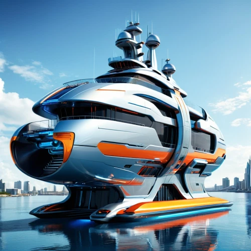 sea fantasy,superyachts,helicarrier,super trimaran,jetsons,coastal motor ship,seasteading,alien ship,powerboating,submersibles,hovercraft,spaceship,hovercrafts,speedboats,jetboat,cruise ship,yacht exterior,futuristic architecture,cruiseliner,speedboat,Conceptual Art,Sci-Fi,Sci-Fi 03