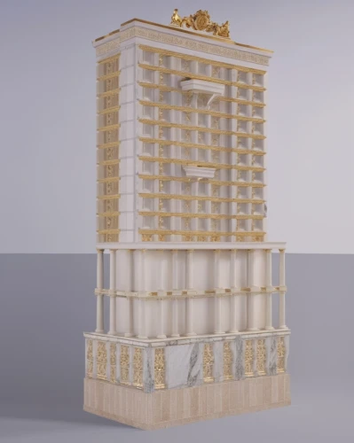high-rise building,the parthenon,model house,high rise building,parthenon,antilla,gold castle,skyscraper,caesar's palace,caesar palace,building honeycomb,kimmelman,bee house,palladian,the skyscraper,greek temple,stalin skyscraper,renaissance tower,3d model,maquette,Photography,General,Realistic