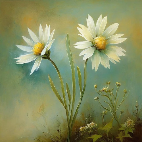 white daisies,marguerite daisy,daisies,margueritte,daisy flowers,australian daisies,marguerite,sun daisies,african daisies,flower painting,white cosmos,barberton daisies,marguerita,daisy flower,gerbera daisies,oxeye daisy,white chrysanthemums,blue daisies,coneflowers,oil painting on canvas,Illustration,Realistic Fantasy,Realistic Fantasy 16