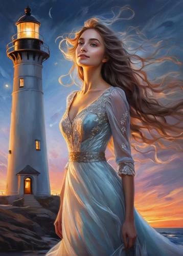 margaery,margairaz,celtic woman,galadriel,lyonesse,fantasy picture,fantasy art,lighthouse,amphitrite,sigyn,lightkeeper,fathom,the sea maid,atlantica,the wind from the sea,fantasy portrait,ellinor,fantasy woman,valinor,laoghaire,Illustration,Paper based,Paper Based 11