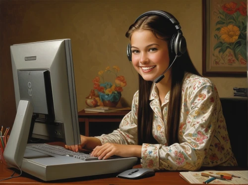 girl at the computer,distance learning,computer skype,wireless headset,online courses,correspondence courses,call center,computer graphics,online learning,programadora,teleconferencing,shoutcast,videoconferencing,disk jockey,transcriber,audio player,thinkcentre,headset profile,telepsychiatry,computerese,Illustration,Realistic Fantasy,Realistic Fantasy 22