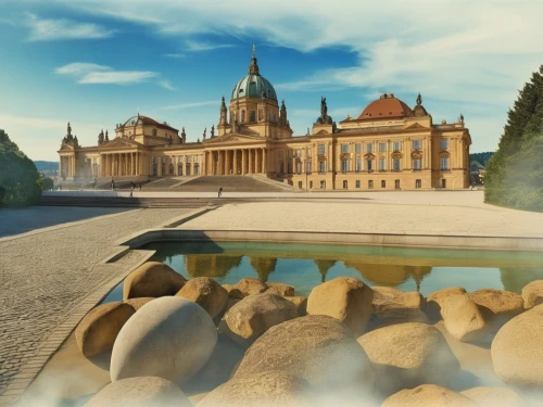 residenz,schoenbrunn,sanssouci,mirogoj,moritzburg palace,drottningholm,blenheim,frederiksborg,würzburg residence,virtual landscape,dresden,hollabrunn,3d background,palladianism,semperoper,3d rendering,oktoberfest background,grand master's palace,schleissheim palace,schönbrunn castle,Photography,General,Realistic