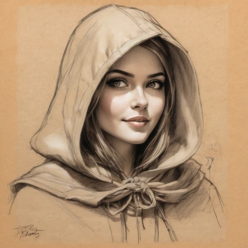 amidala,ana,hooded,cloaked,cloak,margairaz,lumidee,behenna,girl drawing,fantasy portrait,little red riding hood,girl portrait,hoodie,arwen,belle,ezio,girl in cloth,young woman,disegno,margaery,Illustration,Japanese style,Japanese Style 19