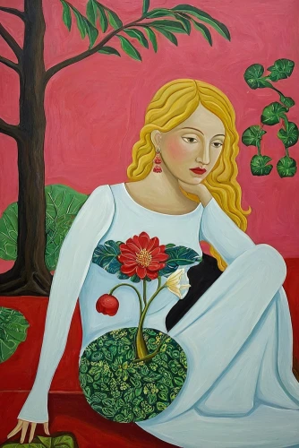 girl in the garden,woman eating apple,khokhloma painting,diwata,girl with tree,rousseau,girl picking flowers,woman sitting,habanera,khayyam,girl in flowers,goncharova,girl picking apples,ismailova,woman holding pie,primavera,martirosova,muzhakhoyeva,girl sitting,ikebana,Illustration,Abstract Fantasy,Abstract Fantasy 12