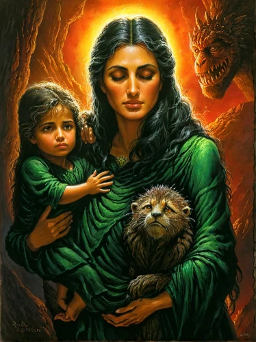 holy family,the mother and children,mother with children,mother and children,maternal,norns,jesus in the arms of mary,mother mary,theotokos,matriarchs,natividad,mother,birth of christ,mother and father,pieta,mama mary,mamma,little girl and mother,madre,mother and infant,Illustration,Realistic Fantasy,Realistic Fantasy 32