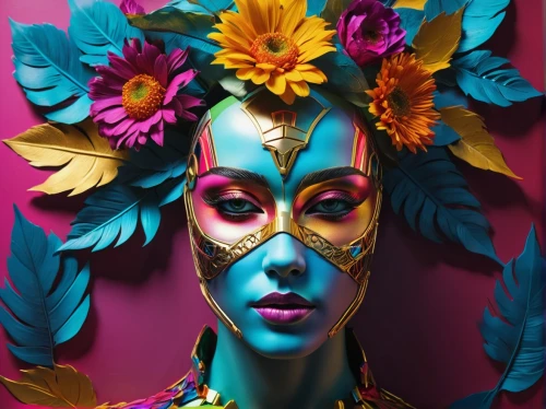 masquerade,neon body painting,bodypainting,bodypaint,body painting,girl in a wreath,venetian mask,colorful floral,girl in flowers,mascarade,flora,face paint,headdress,flowerhead,pintados,pollina,flowerheads,fantasy portrait,vibrantly,floral composition,Photography,Artistic Photography,Artistic Photography 08