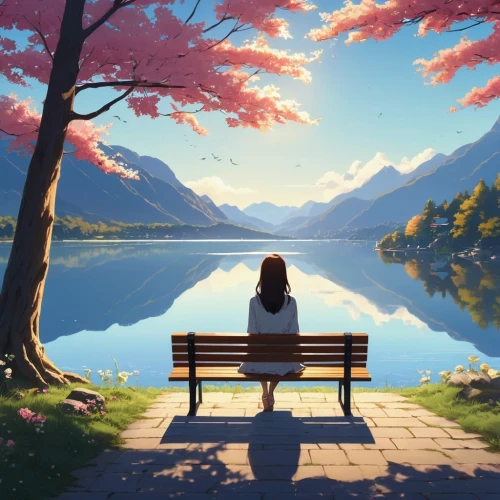 serene,bench,zindagi,beautiful wallpaper,park bench,landscape background,idyllic,peaceful,japanese sakura background,serenity,ghibli,quietude,sakura background,meditative,red bench,wooden bench,solitude,to be alone,idyll,loneliness,Photography,General,Realistic