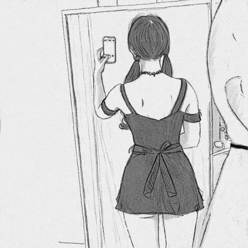 rotoscoped,crossdressing,rotoscope,girl from the back,cheongsam,rotoscoping,girl from behind,girl walking away,yukino,penciling,pencilling,girl in a long dress from the back,shumeiko,girl making selfie,naruse,storyboard,dressing,dressmaker,minidress,ayase,Design Sketch,Design Sketch,Black and white Comic