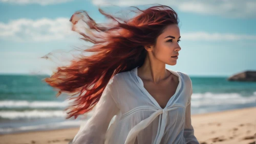 the wind from the sea,windblown,lydians,beach background,windswept,rousse,redhair,red hair,ariel,tresses,red head,viento,little girl in wind,image manipulation,mermaid background,little mermaid,photoshop manipulation,windy,wind machine,girl on the dune,Photography,General,Fantasy