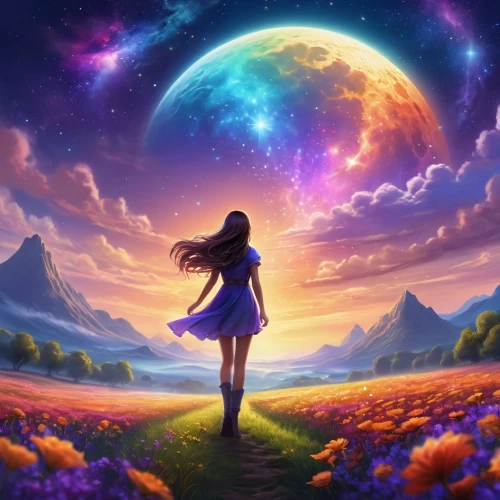 fantasy picture,moon and star background,dreamscape,dream world,landscape background,dreamscapes,dreamtime,wonderlands,moonwalked,blue moon rose,children's background,fairy galaxy,colorful background,magical,dreamland,moon walk,creative background,beautiful wallpaper,fantasia,dreamlands,Illustration,Realistic Fantasy,Realistic Fantasy 01