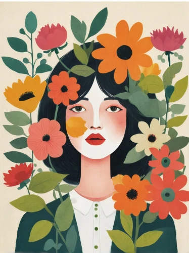 girl in flowers,retro flowers,flower illustrative,zinnia,vintage flowers,girl in a wreath,flower illustration,retro modern flowers,flowerhead,flower and bird illustration,japanese anemones,flower wall en,orange blossom,floral background,flora,blooming wreath,flower girl,autumn icon,coffee tea illustration,wreath of flowers,Illustration,Vector,Vector 08