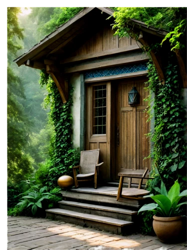 garden shed,springhouse,summerhouse,outhouse,summer cottage,small cabin,front porch,cottage,outbuilding,log cabin,shed,porch,wooden house,cabin,summer house,wooden hut,outhouses,house in the forest,woodshed,little house,Conceptual Art,Fantasy,Fantasy 05