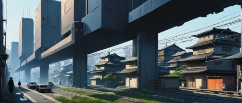 industrial landscape,arcology,skyways,highrises,suburb,apartment blocks,high rises,urban landscape,city blocks,buildings,apartment block,microdistrict,roofs,industrial area,meguro,density,cityscape,shinjuku,apartment buildings,scampia,Conceptual Art,Sci-Fi,Sci-Fi 07