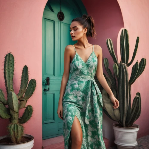 tropical greens,green dress,girl in a long dress,exotica,vestido,botanical print,tahiliani,rosa bonita,floral dress,mexicana,sundress,exoticism,floral,tropical bloom,long dress,shanina,palmilla,margairaz,cacti,anahata,Photography,Fashion Photography,Fashion Photography 07