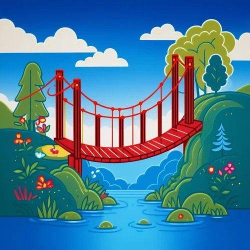 suspension bridge,adventure bridge,scenic bridge,hanging bridge,rainbow bridge,rope bridge,love bridge,pont,bridge,bridged,bridges,spit bridge,chain bridge,dragon bridge,footbridge,wooden bridge,angel bridge,pictbridge,cartoon video game background,puente,Illustration,Vector,Vector 16