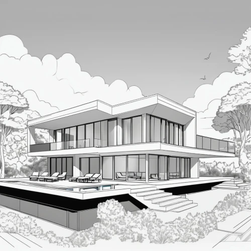 sketchup,revit,renderings,3d rendering,house drawing,neutra,unbuilt,modern house,cantilevers,passivhaus,residential house,archidaily,mid century house,penciling,residencial,garden elevation,school design,habitaciones,render,architect plan,Illustration,Black and White,Black and White 04