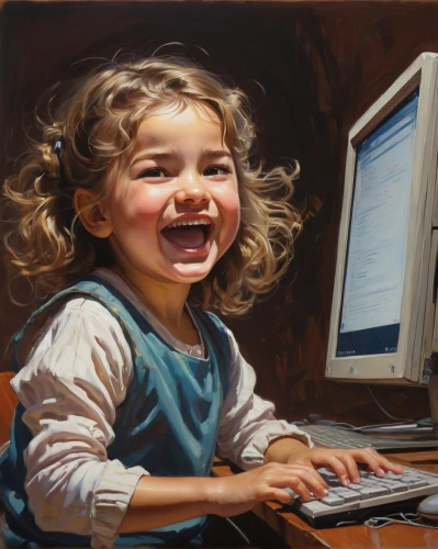 girl at the computer,programmer smiley,programadora,a girl's smile,wacom,internet addiction,donsky,ressam,world digital painting,joyfully,girl studying,children's background,cybersitter,giggly,kids illustration,sonrisa,computer,computing,illustrator,iconographer,Conceptual Art,Fantasy,Fantasy 15