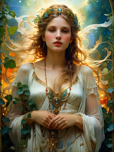 faery,faerie,persephone,fairie,margaery,fantasy portrait,mystical portrait of a girl,galadriel,imbolc,margairaz,mucha,frigga,fairy queen,ostara,fantasy art,the enchantress,beltane,priestess,dryad,ophelia,Conceptual Art,Fantasy,Fantasy 05