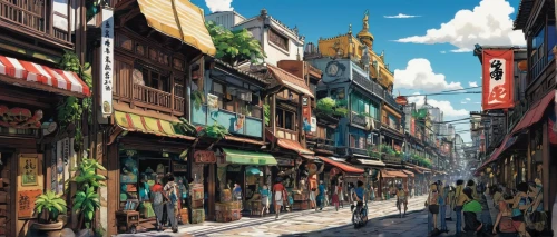 sugamo,shimbashi,cloudstreet,narrow street,shopping street,nakano,shophouses,hankou,bazars,chomet,chinatowns,watercolor shops,souk,archaia,chinatown,sidestreets,sidestreet,kawase,yodobashi,ichigaya,Illustration,Japanese style,Japanese Style 05