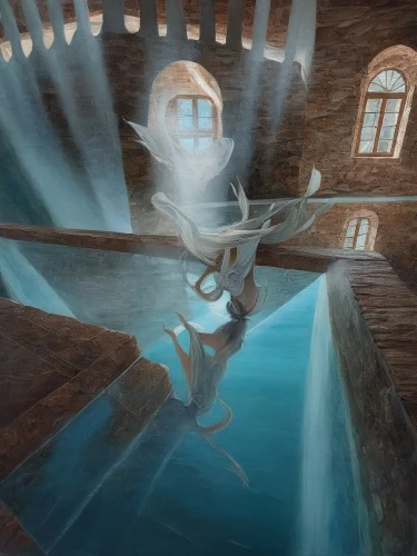 thingol,alfheim,gondolin,fantasy picture,3d fantasy,patronus,glorfindel,mikvah,underwater background,the threshold of the house,icewind,water stairs,fantasy art,virtual landscape,naiad,underwater landscape,underwater playground,dreamfall,elves flight,realms,Illustration,Paper based,Paper Based 04