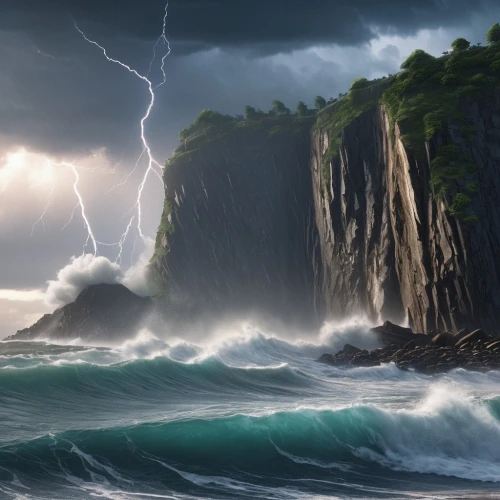 sea storm,nature's wrath,catatumbo,force of nature,stormy sea,torngat,tempestuous,waterspout,storm surge,cliffs ocean,storm,substorms,superstorm,stormier,dragonstone,rocky coast,lightning storm,storm ray,water spout,fantasy landscape,Photography,General,Realistic