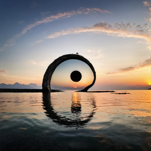 time spiral,ellipse,inflatable ring,porthole,kinetic art,mobile sundial,sundial,epicycles,cycloidal,parabolic mirror,torus,spiral art,sphericity,rippling,life is a circle,ring of fire,circular,floating over lake,coracle,circumradius,Illustration,Black and White,Black and White 35